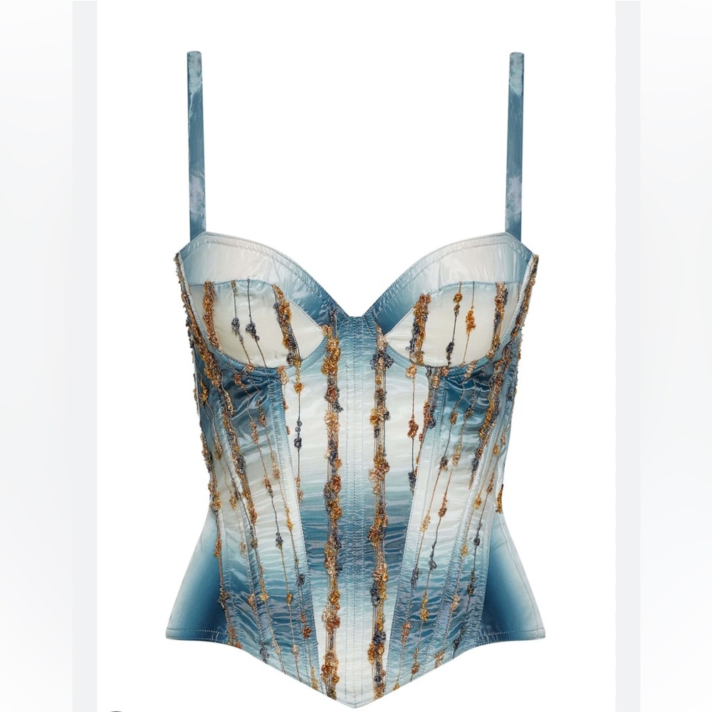 Blue Embellished Corset Crop Top
